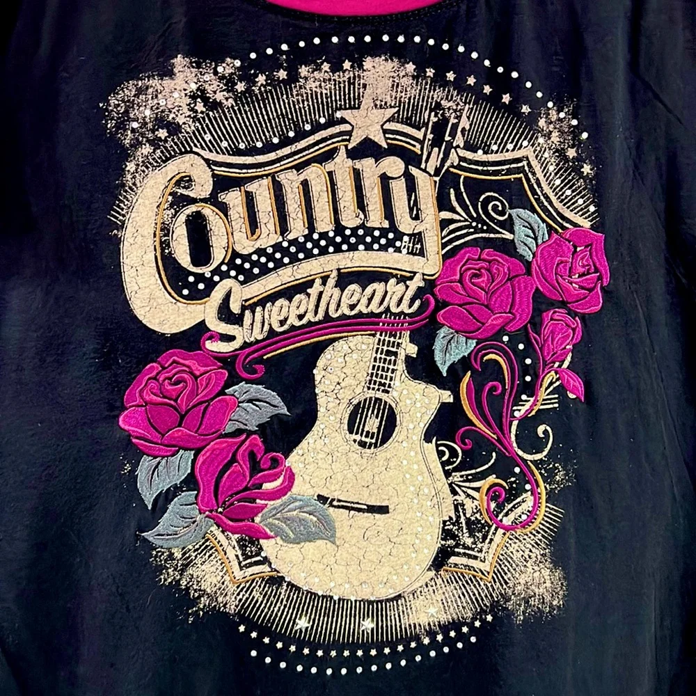 Country Sweetheart Black Short Sleeve Tee with Pink Accents - Picture 2 of 8